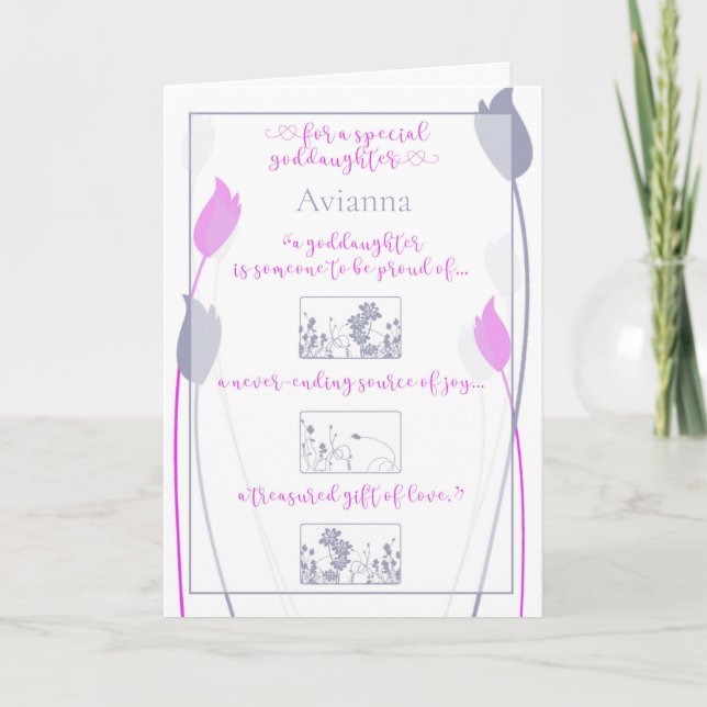 Special Goddaughter Pink Grey Tulips Card (Front)