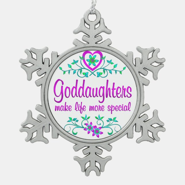 Special Goddaughter Snowflake Pewter Christmas Ornament (Front)