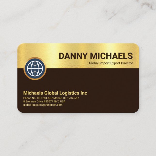 Special Gold Brown Layers Logistics Business Card (Front)
