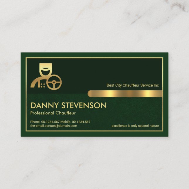 Special Gold Frame Emerald Green Layer, Chauffeur Business Card (Front)