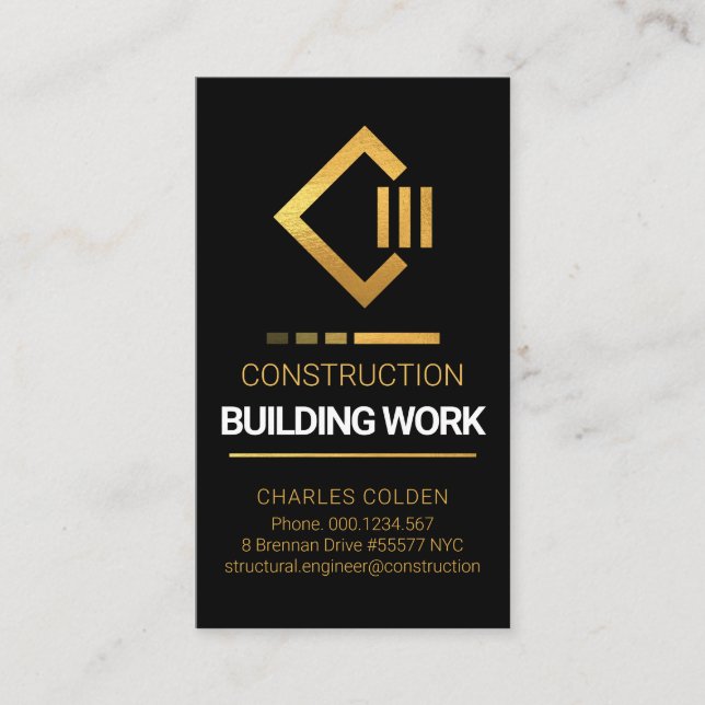 Special Gold Letter-C Rebar Construction Business Card (Front)