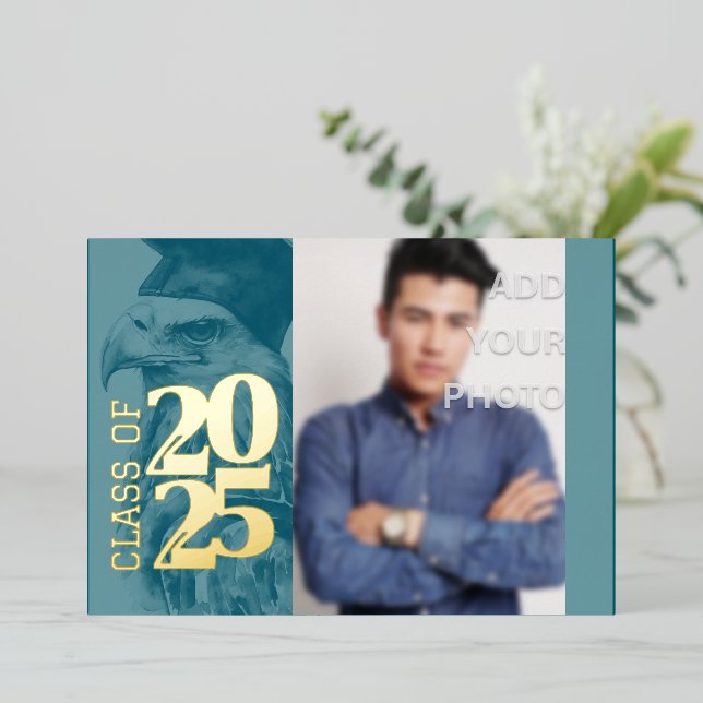 Special Graduation Foil Invitation Eagle Add Photo (Standing Front)