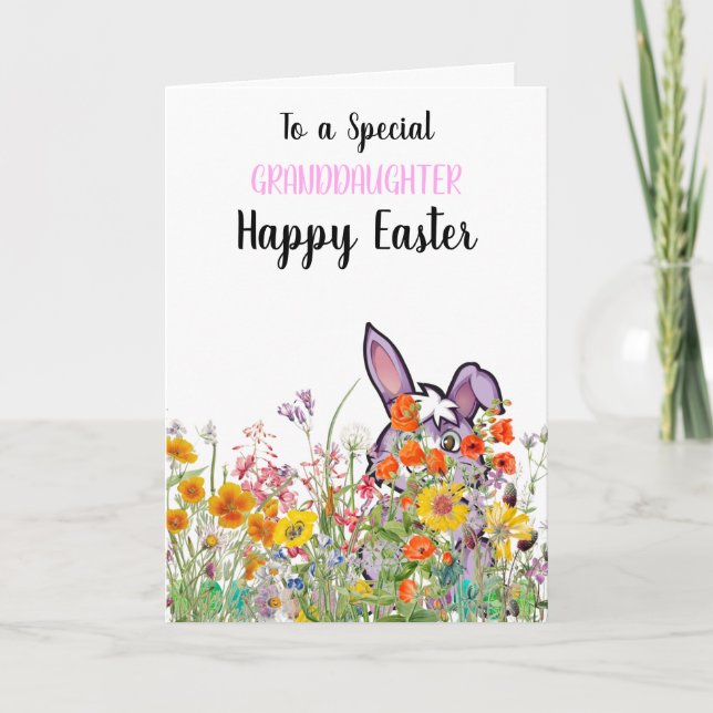 Special Granddaughter Bunny Hiding Eggs Card (Front)