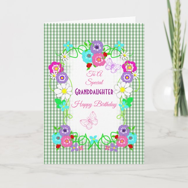 Special Granddaughter Happy Birthday Pretty Floral Holiday Card (Front)