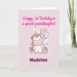 Special Granddaughter, Personalised 1st Birthday  Card