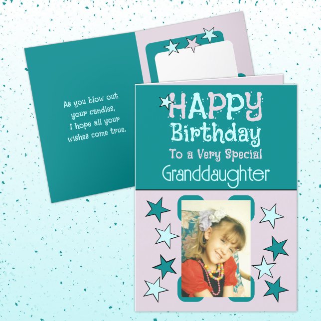 Special granddaughter photo turquoise birthday card (Creator Uploaded)