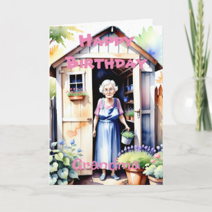 Special Grandma Cute Garden Flower Shed Birthday Card