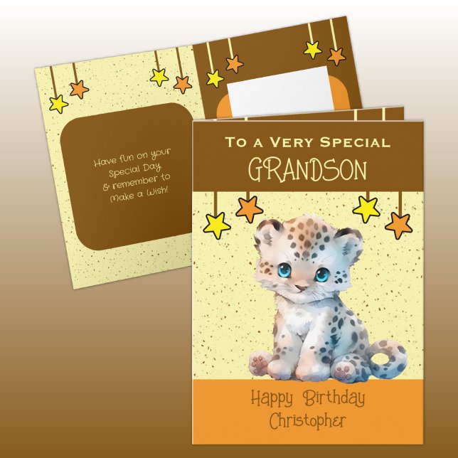 Special Grandson leopard kids brown birthday Card (Creator Uploaded)
