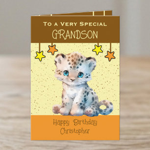 Special Grandson leopard kids brown birthday Card