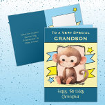 Special Grandson monkey kids blue birthday Card<br><div class="desc">Bring a smile to their special day with this adorable birthday card featuring a cheeky little monkey! Perfect for saying “To a very special grandson” (or change the text to match your loved one), this cute design makes birthdays extra fun and memorable. The playful monkey adds a touch of charm,...</div>