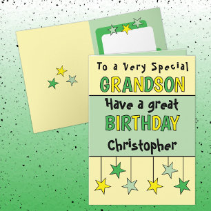 Special grandson name green birthday card