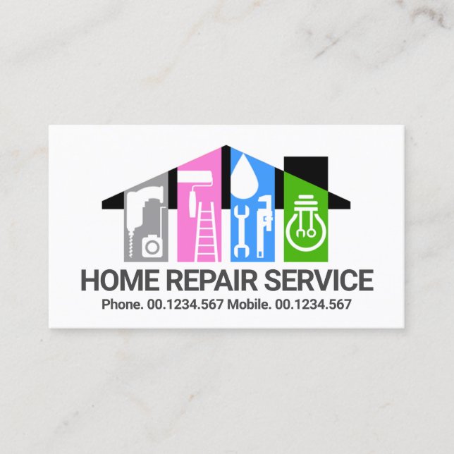 Special Handyman Tools Building Business Card (Front)