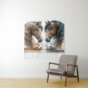 Special Horses Brown Wedding Couple Tapestry