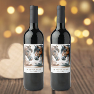 Special Horses Nature Wedding Wine Label