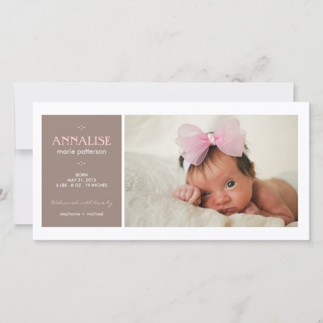 Special Moment Photo Baby Girl Birth Announcement (Front)