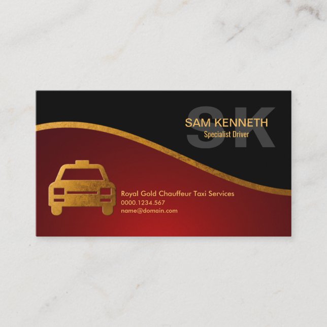 Special Monogram Gold Logo Specialist Taxi Driver Business Card (Front)