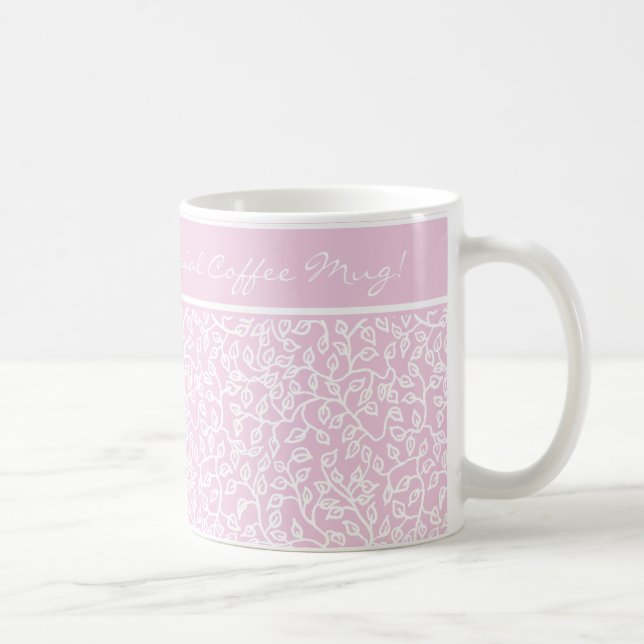 Special Mother White Pattern of Leaves, Pale Pink Coffee Mug (Right)