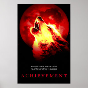 Special Motivational Wolf & Red Fullmoon Poster