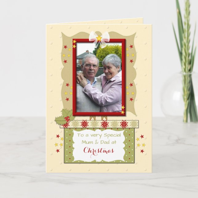 Special mum and dad at Christmas photo greeting Holiday Card (Front)