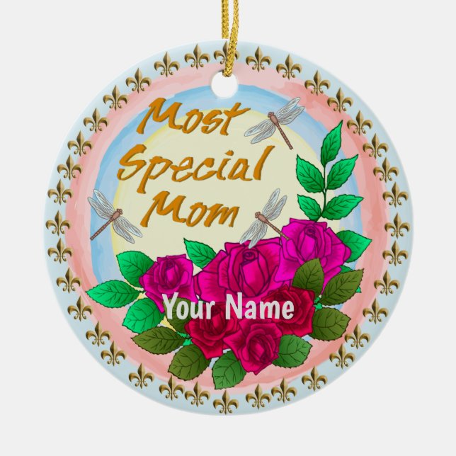 Special Mum Roses custom name Ceramic Ornament (Front)