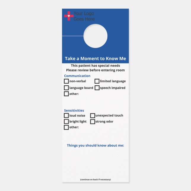 Special Needs Patient Door Hanger (Front)