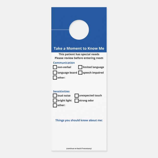 Special Needs Patient - no logo version Door Hanger (Front)
