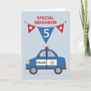 Special Neighbour 5th Birthday Blue Police Car Card