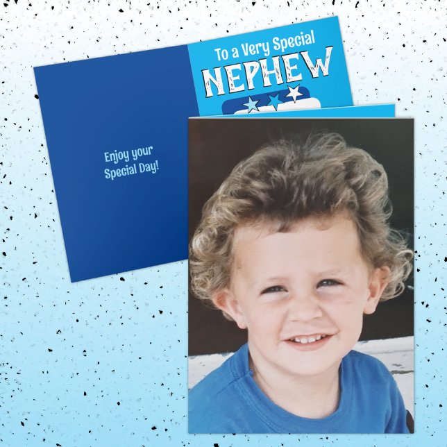 Special nephew blue white photo birthday card (Creator Uploaded)