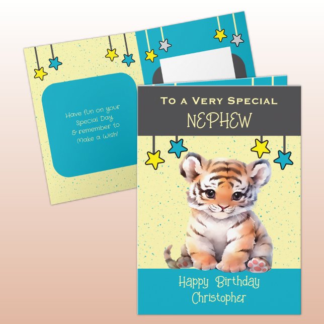 Special Nephew tiger kids grey birthday Card (Creator Uploaded)