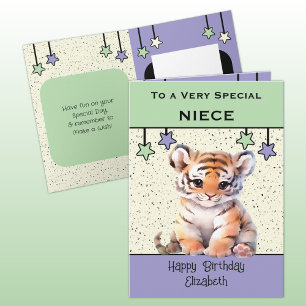 Special Niece tiger kids green birthday Card