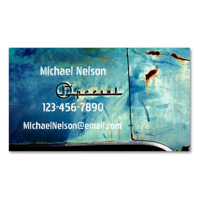 "Special" Old Rusty American Car Details  Magnetic Business Card (Front)