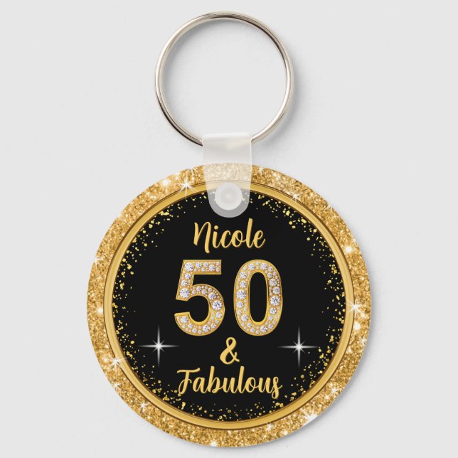 Special Order, 50 and Fabulous Birthday for Nicole Key Ring (Front)