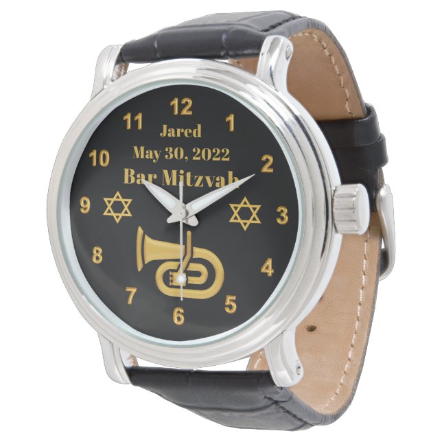 Special Order Bar Mitzvah Watch, Euphonium Theme Watch (Angled)