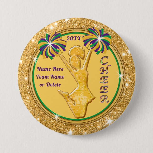 Special Order Mardi Gras, Cheer Pins, Victoria 7.5 Cm Round Badge (Front)
