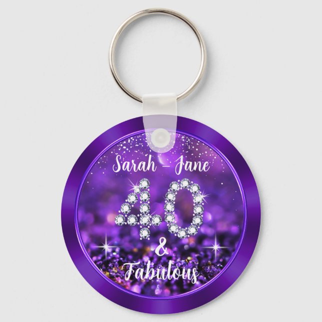 Special Order Purple 40th Birthday Keychain, Sarah Key Ring (Front)