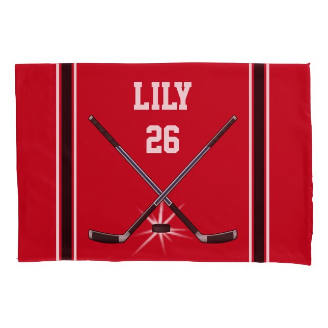 Special Order Red Black Hockey Pillowcase for Lily (Front)