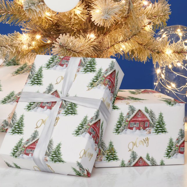 Special Personalized Country Christmas Scene Name Wrapping Paper (Creator Uploaded)