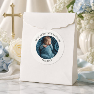 Special Photo Boy's Baptism Favour Classic Round Sticker