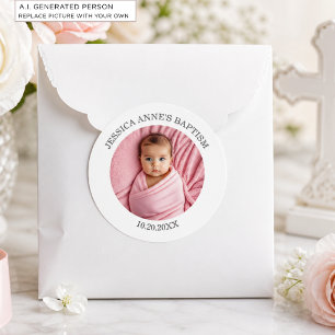 Special Photo Girl's Baptism Favour Classic Round Sticker