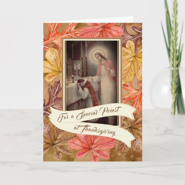 Special PriestThanksgiving  Autumn Leaves Holiday Card (Front)