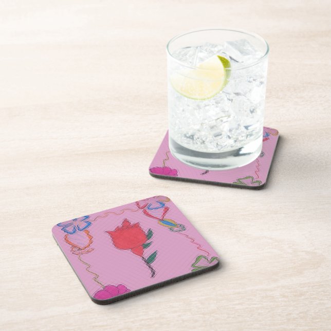 Special Rose Tile Art Graphic Design Coaster (Right Side)