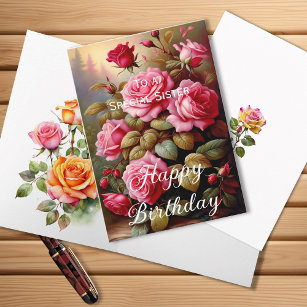 Special Sister Bright Coloured Pink Roses Birthday Card