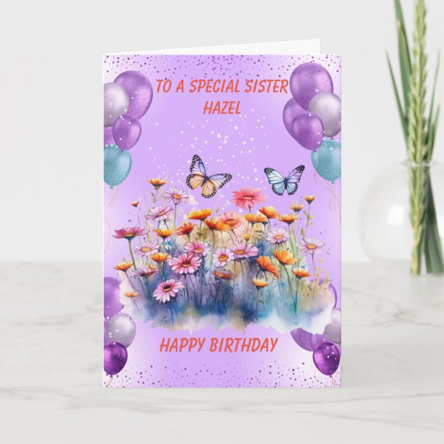 Special Sister Personalised birthday card balloons (Front)
