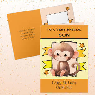 Special Son monkey kids orange birthday Card