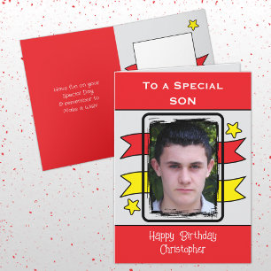 Special Son red yellow photo birthday Card