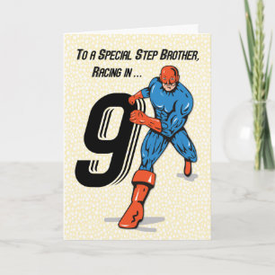 Special Step Brother 9th Birthday Superhero Card