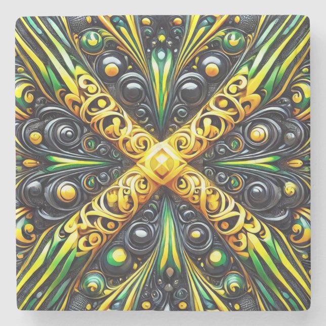 Special stone coaster with Jamaican Colours (Front)