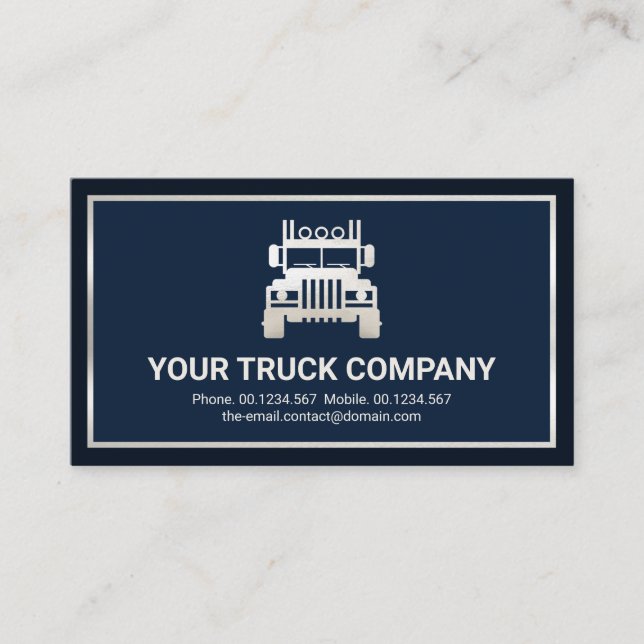 Special Stylish Silver Border Cargo Transportation Business Card (Front)