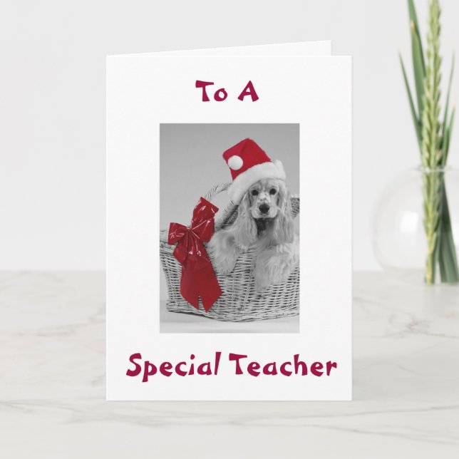 SPECIAL TEACHER GETS SPANIEL WISHES AT CHRISTMAS HOLIDAY CARD (Front)