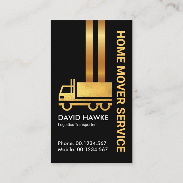 Special Vertical Gold Logistic Lines Moving Business Card (Front)